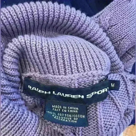 Ralph Lauren Sport Purple Cableknit Short Sleeve Turtleneck Sweater Size M - Picture 5 of 6